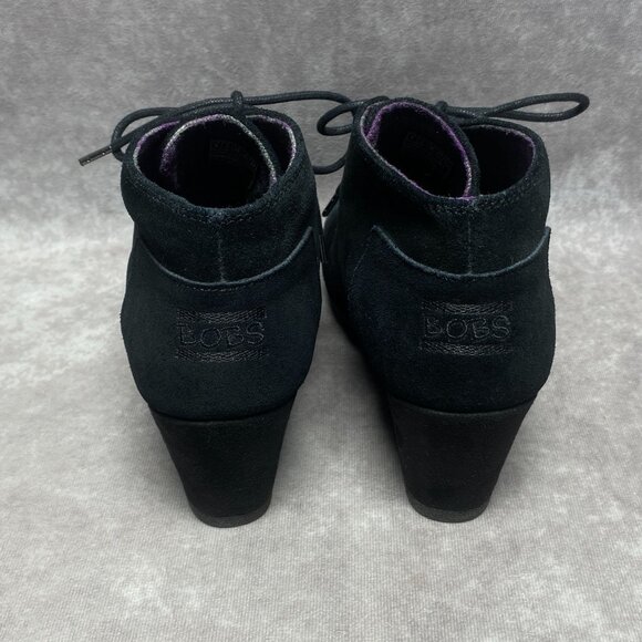 Black Suede BOBS Wedge Ankle Booties Womens Size 8 by Skechers - Picture 7 of 8